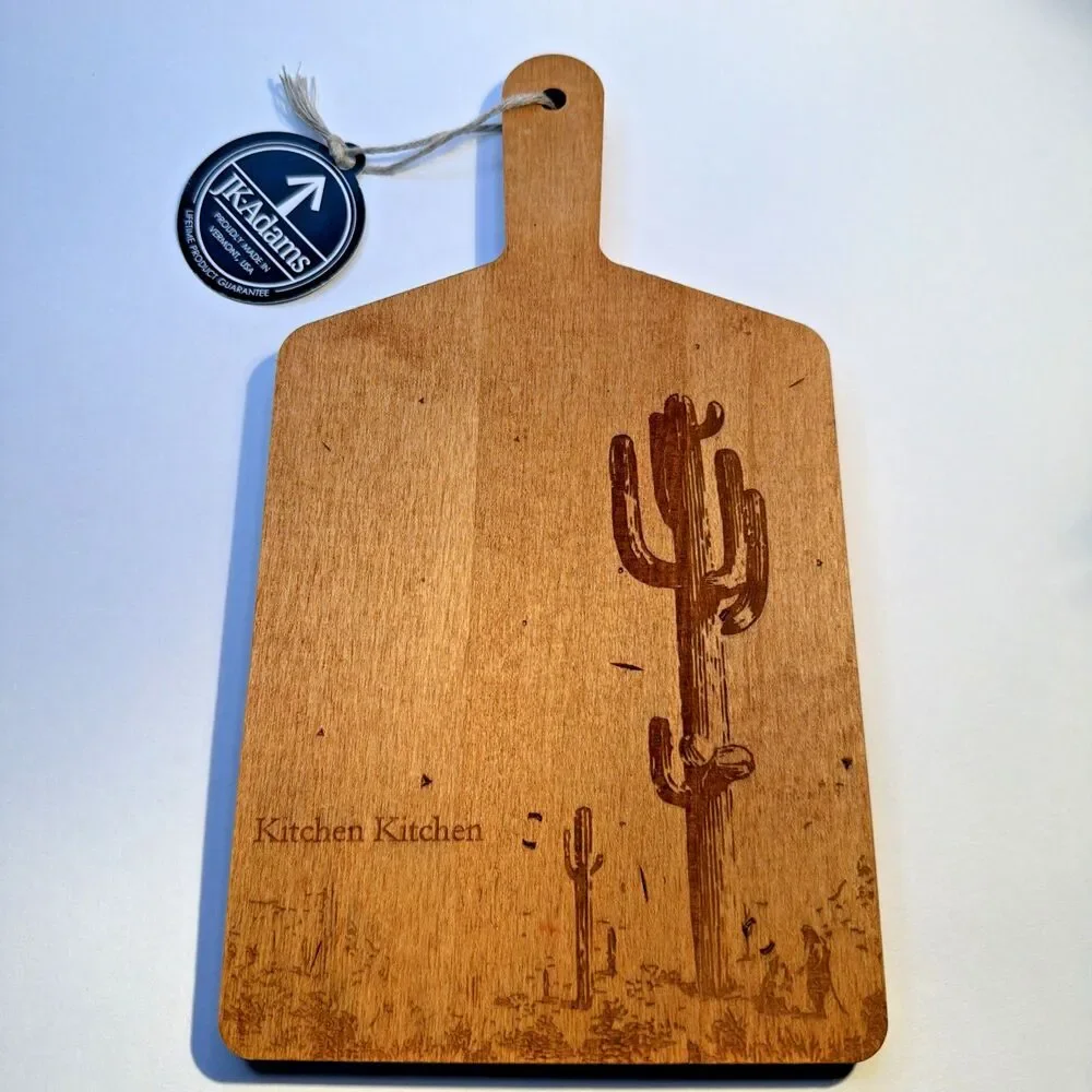 JK Adams Wooden Cutting Board Charcuterie Paddle Laser Engraved Cactus CA Custom